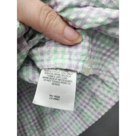 Alfred Dunner Womens Petite Plaid Short Sleeve Blouse 8P Green & Purple Embroide - Picture 4 of 5